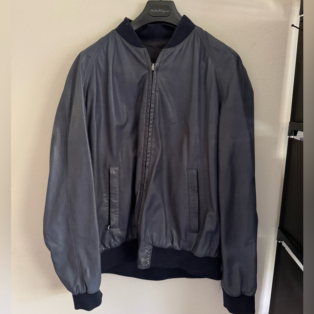 Salvatore Ferragamo leather reversible bomber jacket